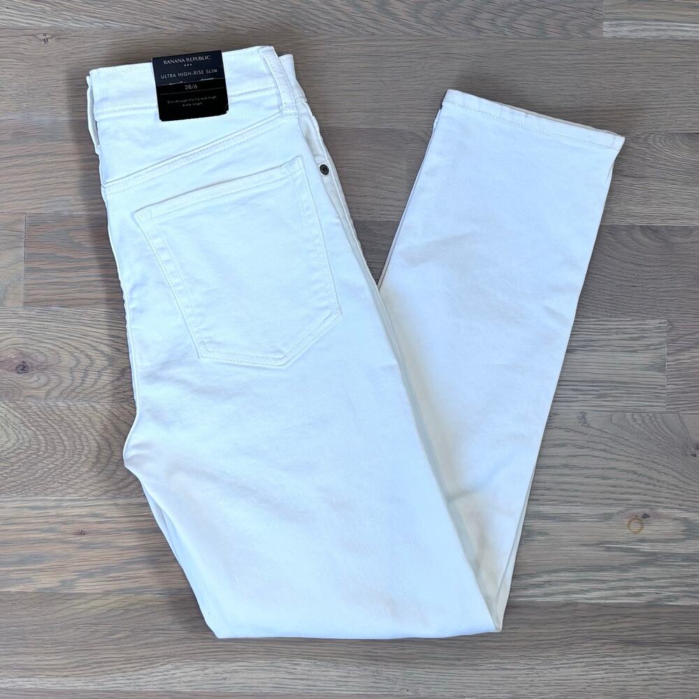 NWT Banana Republic Ultra High Rise Slim Straight Jeans White Women Size 28 - Picture 4 of 11